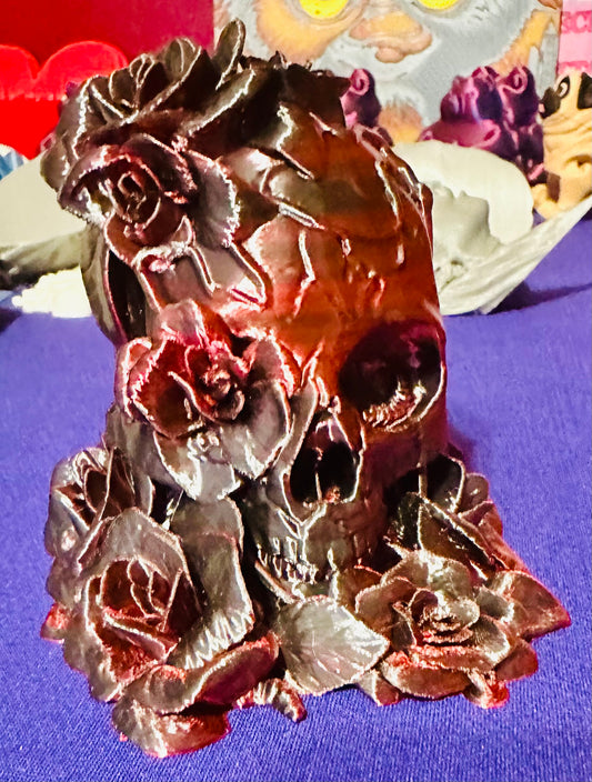 Rose Skull 3D Printed Figurine Decor