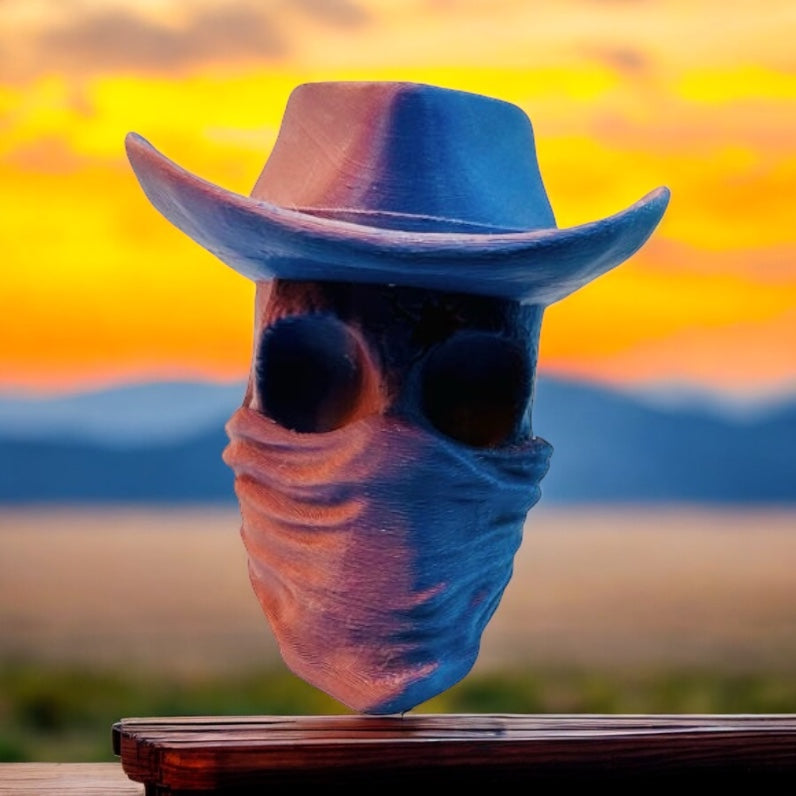 Cowboy Skull Bandit 3D Printed Decor Matte Red/Blue