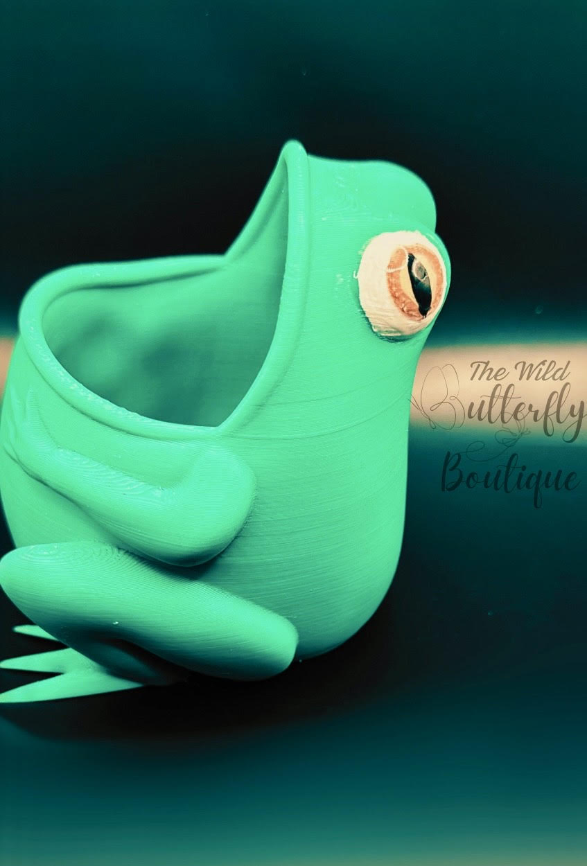 Frog Pencil Holder w/Realistic Painted Eyes 3D printed