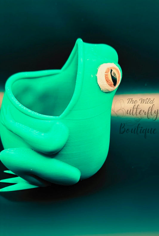 Frog Pencil Holder w/Realistic Painted Eyes 3D printed