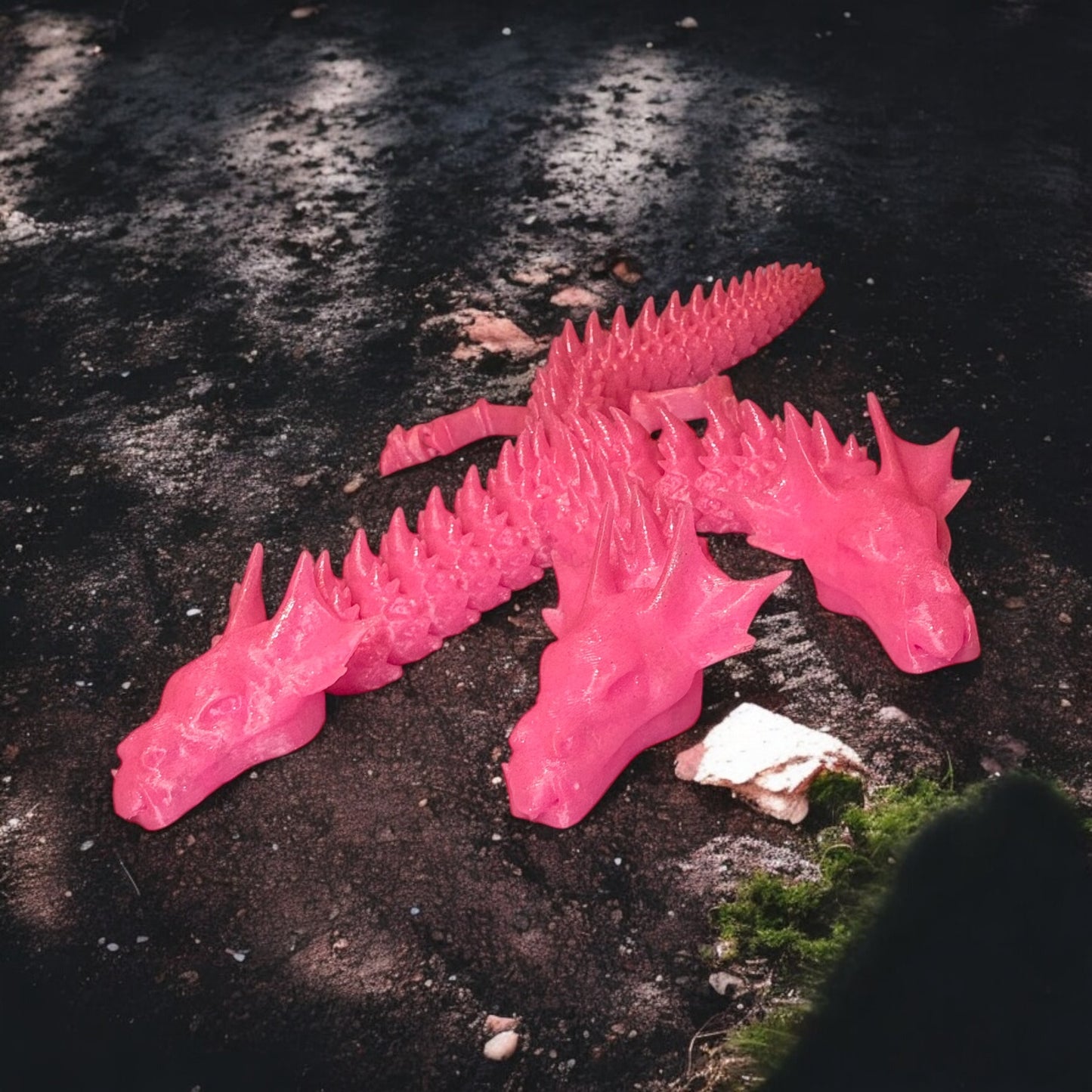 3 Headed Hydra Dragon 3D Printed Pink with Glitter