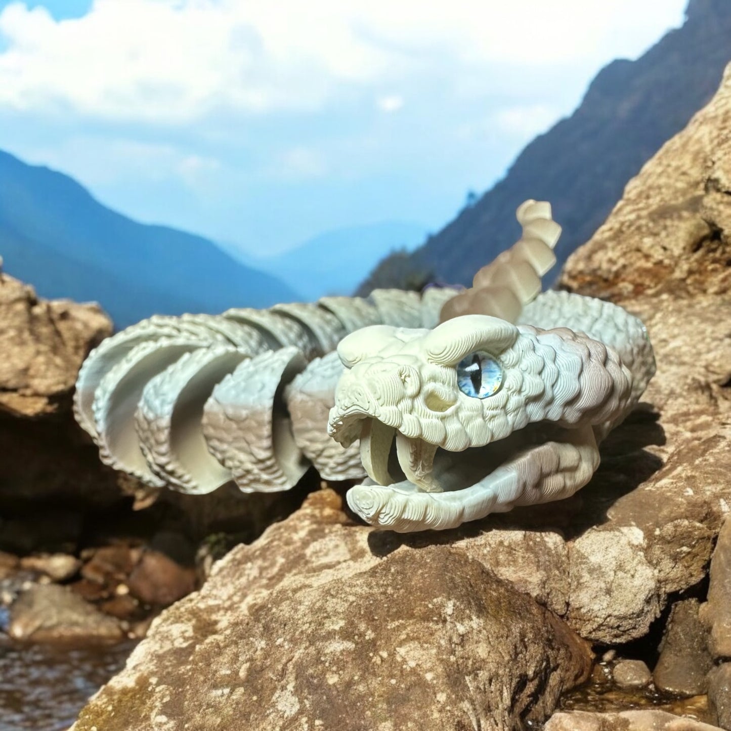 Rattlesnake Tan Gradient With Blue Glass Eyes 3D Printed Decor