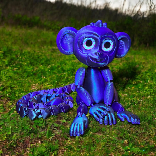 Articulated Monkey with Glass Eyes 3D Printed Decor Blue, Black, Purple Tricolor