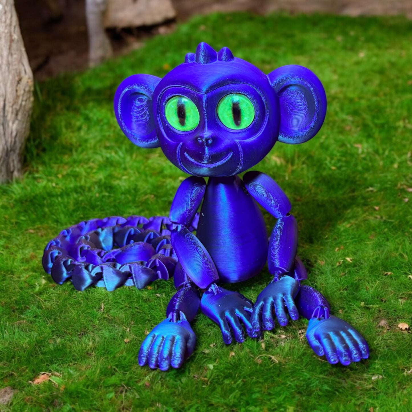 Articulated Monkey with Cat Eyes 3D Printed Decor Blue, Black, Purple Tricolor